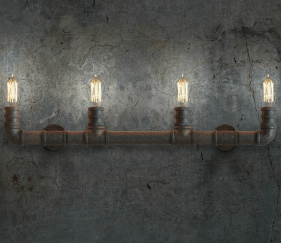  Indrustrial Rustic Pipe Line Quadriplet Lamps - front view