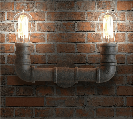 Indrustrial Rustic Pipe Line Twin Lamps - front