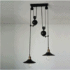 Twin Headed Disk Weighted Hanging Lamp - front view