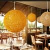 Rattatoon Rattan Globe Pendant Lamp - original rattan and yellow