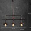 VILLE Ceiling Pipe Industrial Lamp 3 bulb model dimensions