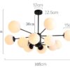 Egilja-Bubble-Pop-Hanging-Lamp 12-head model black with white tinted glass dimensions