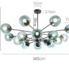 Egilja-Bubble-Pop-Hanging-Lamp 16-head model black with grey-blue tinted glass dimensions