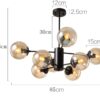 Egilja-Bubble-Pop-Hanging-Lamp 8-head model black with brown tinted glass dimensions