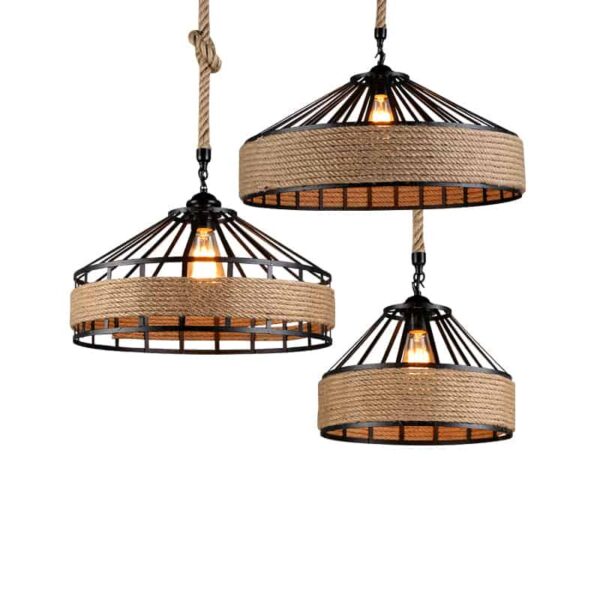 Rustic Rope Central Light Thorstein Rustic Industrial Cage Rope Pendant Light | Screed