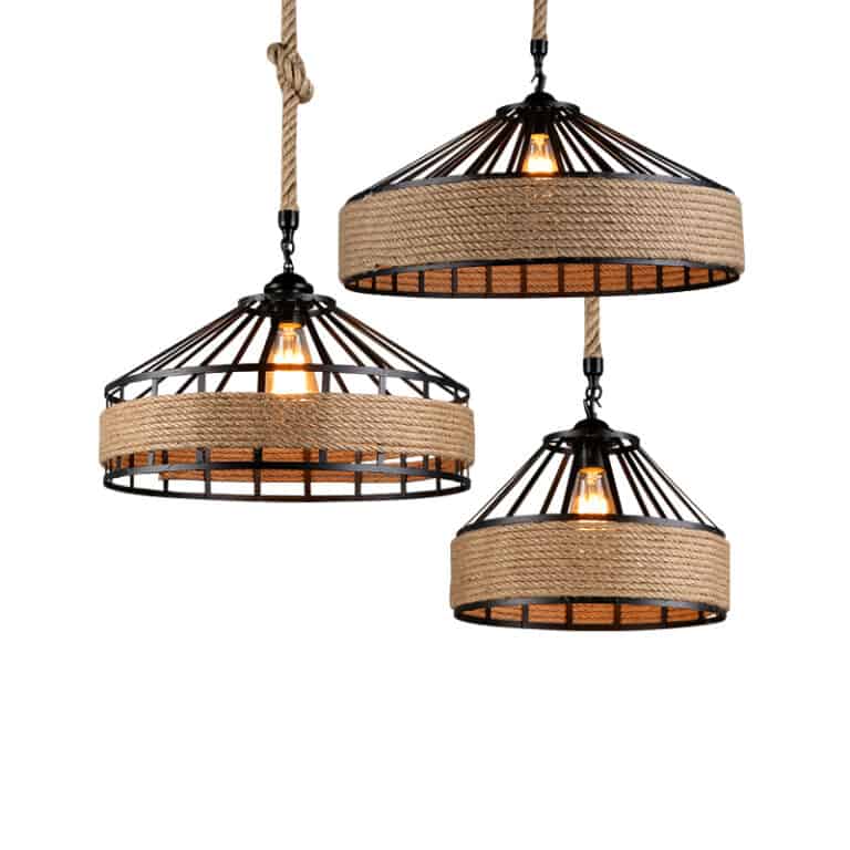 Rustic Rope Lighting Thorstein Rustic Industrial Cage Rope Pendant Light | Screed