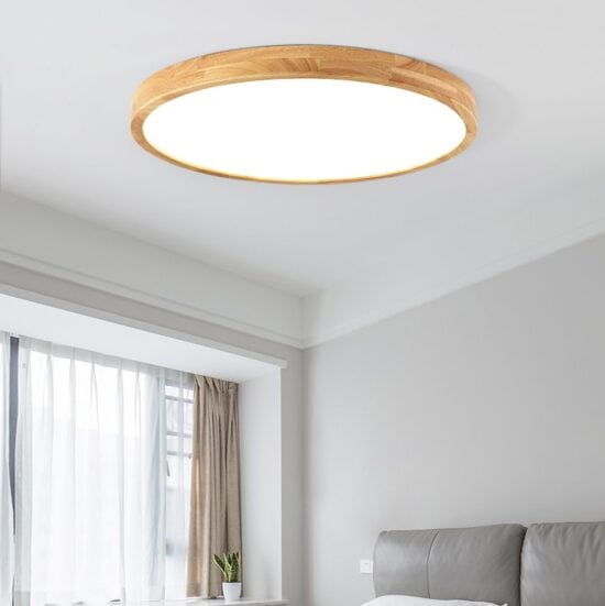 Divana Scandinavian Wooden Round and Slim Ceiling Lamp bedroom