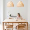 Rattadeen Rattan Pendant Lamp wooden dining table