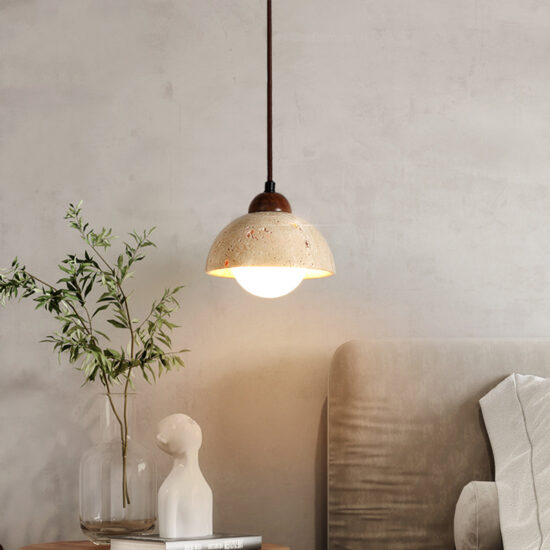 Holmlund Wabi-Sabi Travertine Stone Pendant Lamp - dorm pendant