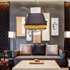 Krestenno Rattan and Cloth Triple Tier Pendant Lamp - studio