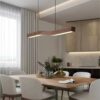 Reefornna Natural Wave Wood Linear Hanging Lamp - office pendant