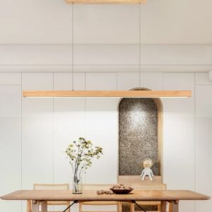 Reetohn Rectangular Slim Wood Linear Hanging Lamp - dining lights
