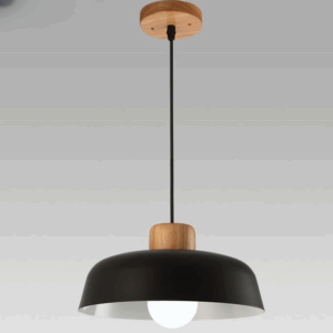 Wooden Top Pendant Light - Black Lamp