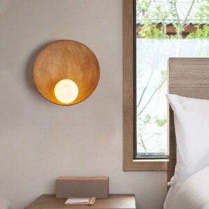 Round Wooden Wall Lamp - hotel room