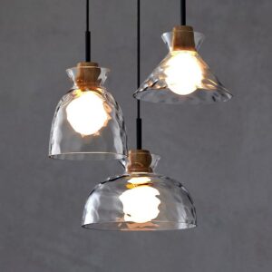 Wataja Wooden Top Glass Dome Pendant Lamp