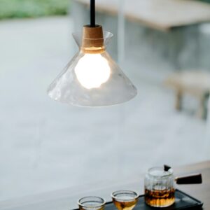 Wooden Top Glass Dome Pendant Lamp - restaurant light