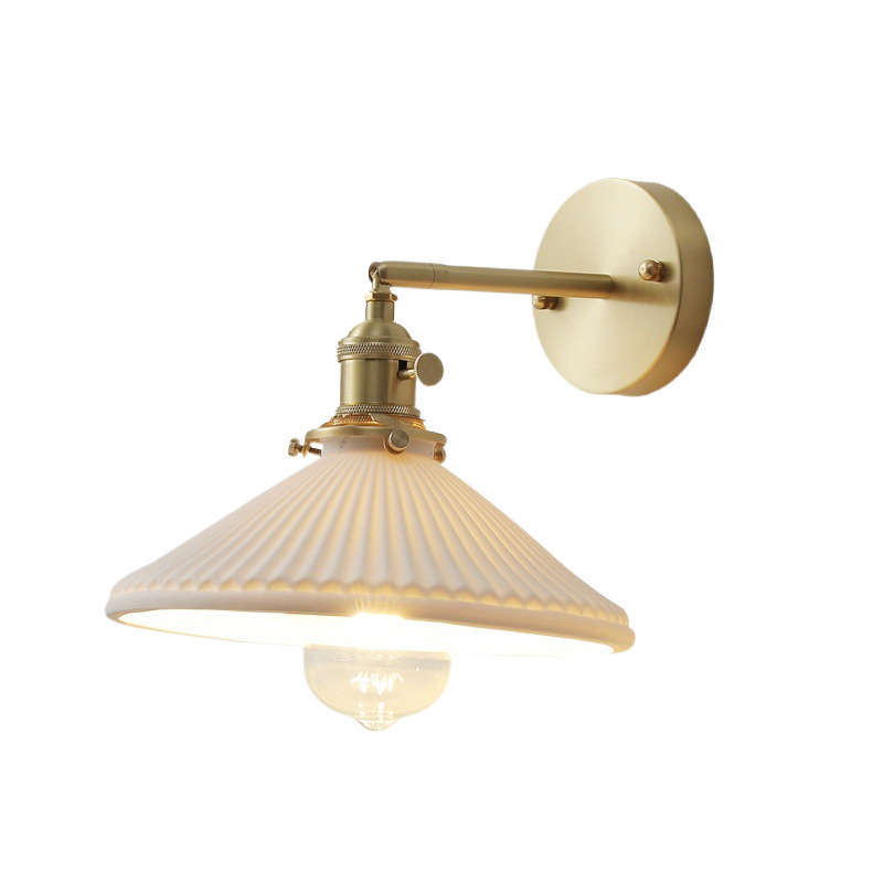 Cinara Classic Fluted Ceramic Lantern Wall Light Cinara Classic Traditional Fluted Ceramic Lantern Wall Light Bedside Brushed Gold