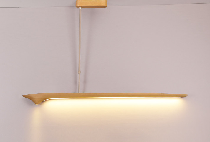 Faylinra Minimalist Sleek Wing Wooden Linear Pendant Light Faylinra Minimalist Sleek Wing Wooden Linear Pendant Light Natural Wood Dimmable