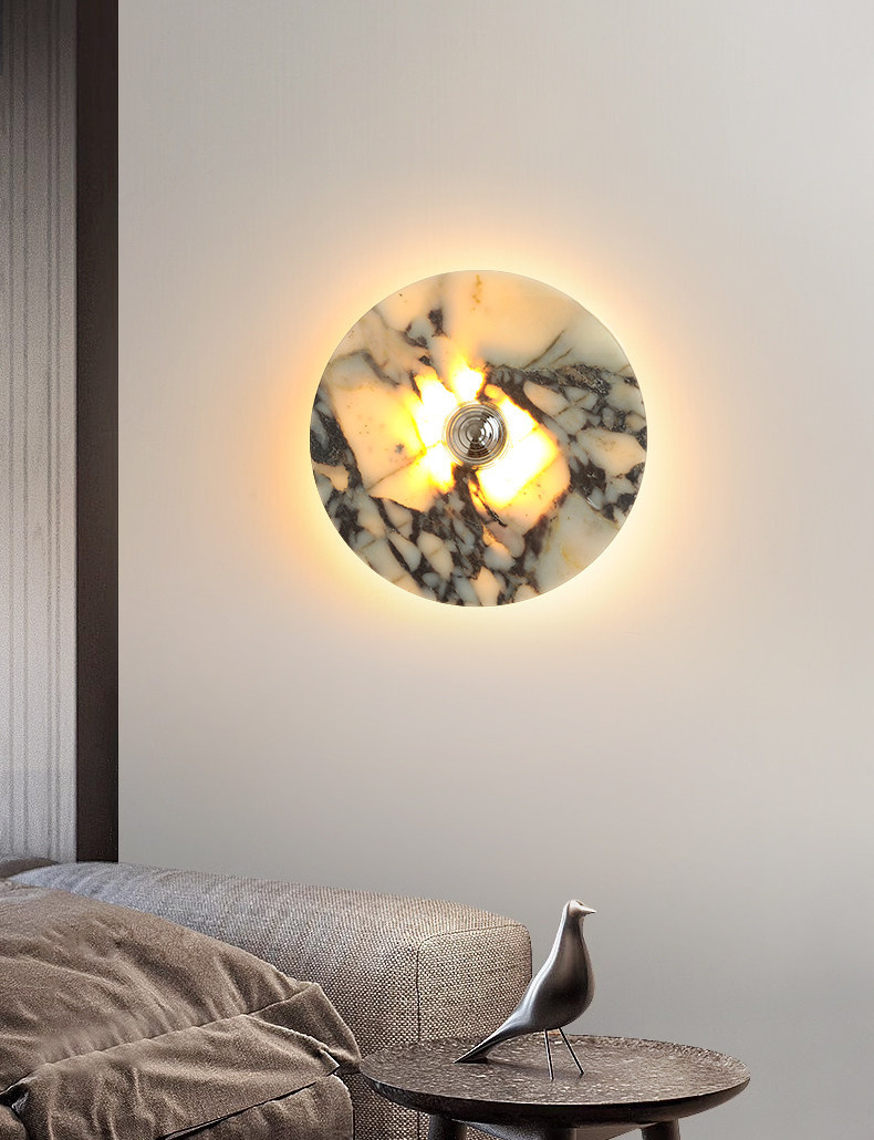 Hallstenja Modern Round Plate Marble Stone Wall Light Hallstenja Modern Round Plate Marble Stone Wall Light Bedroom Apartment