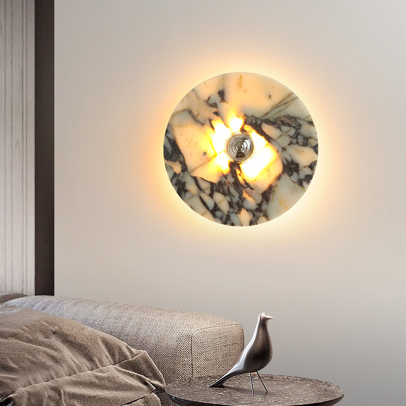 Hallstenja Modern Round Plate Marble Stone Wall Light Hallstenja Modern Round Plate Marble Stone Wall Light Bedside Bto