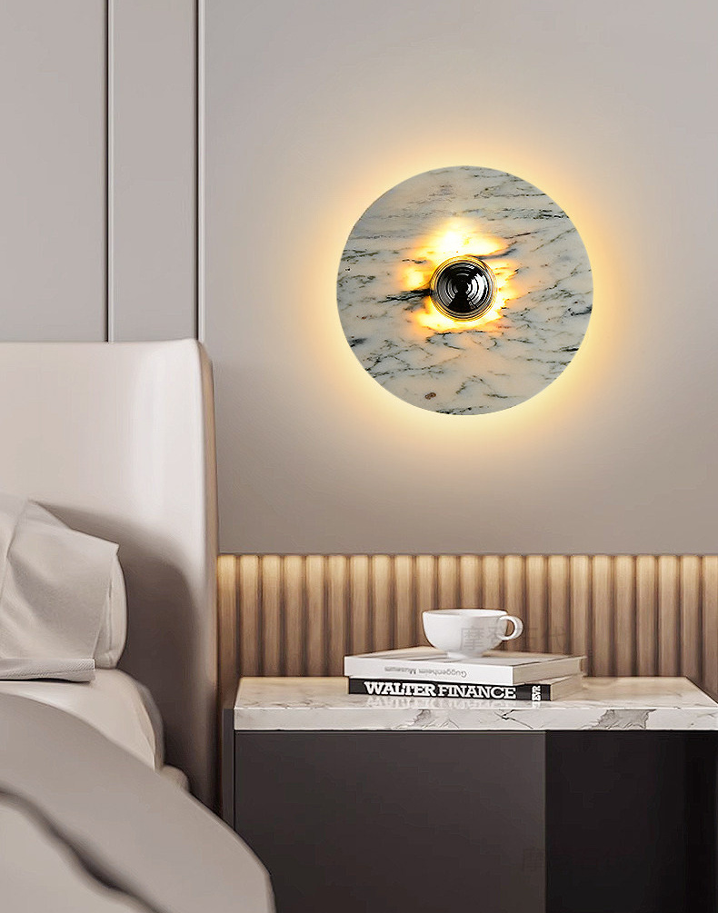 Hallstenja Modern Round Plate Marble Stone Wall Light Hallstenja Modern Round Plate Marble Stone Wall Light Bedside Landed House
