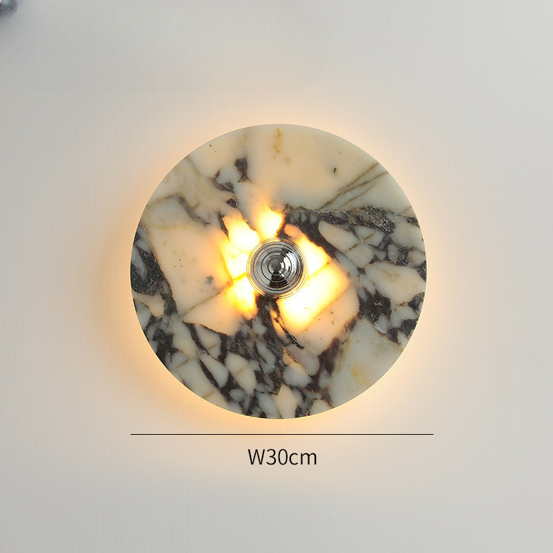 Hallstenja Modern Round Plate Marble Stone Wall Light Hallstenja Modern Round Plate Marble Stone Wall Light Chrome Lit