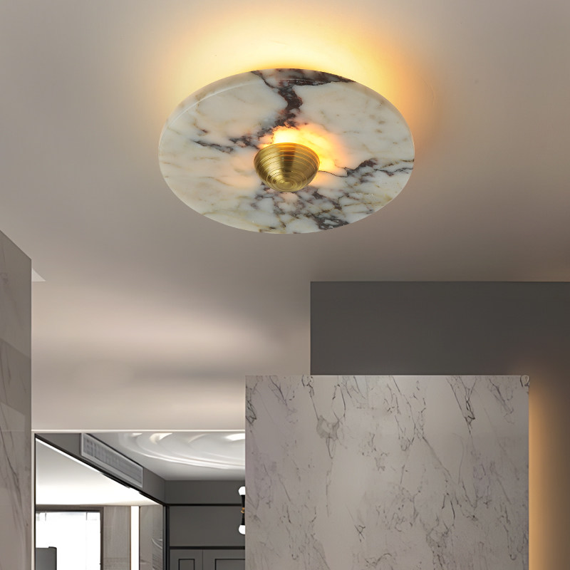Hallstenja Modern Round Plate Marble Stone Wall Light Hallstenja Modern Round Plate Marble Stone Wall Light Chrome Warm Glow
