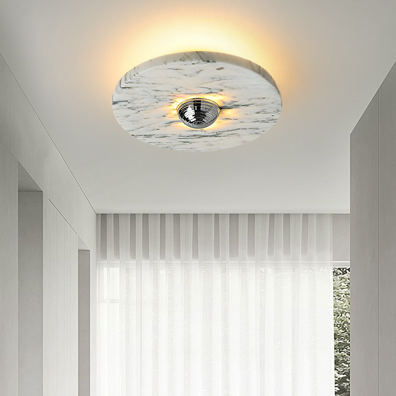 Hallstenja Modern Round Plate Marble Stone Wall Light Hallstenja Modern Round Plate Marble Stone Wall Light Chrome