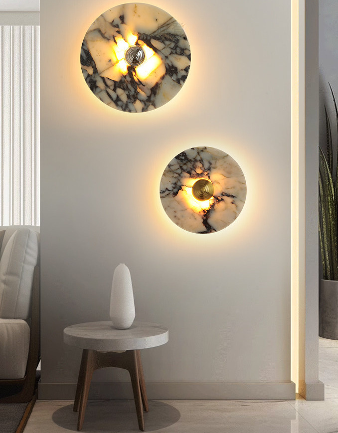 Hallstenja Modern Round Plate Marble Stone Wall Light Hallstenja Modern Round Plate Marble Stone Wall Light Living Room Condo