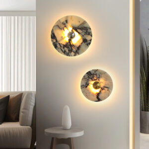 Home Hallstenja Modern Round Plate Marble Stone Wall Light Living Room Hdb