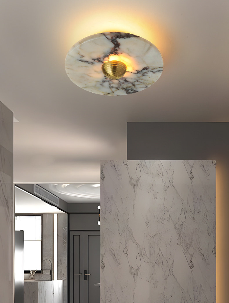Hallstenja Modern Round Plate Marble Stone Wall Light Hallstenja Modern Round Plate Marble Stone Wall Light Warm Glow