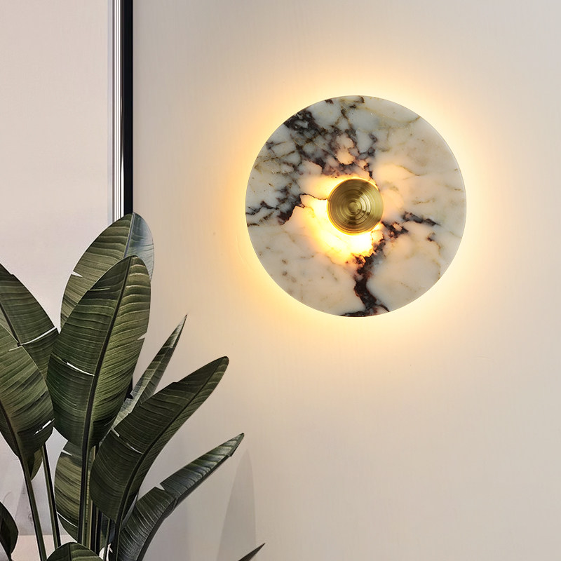 Hallstenja Modern Round Plate Marble Stone Wall Light Hallstenja Modern Round Plate Marble Stone Wall Light