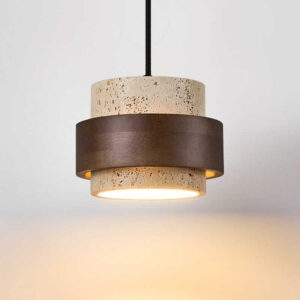 Home Holmlunwari Wabi Sabi Travertine Stone Stacked Drum Pendant Light