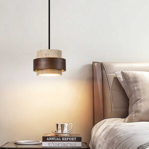 Home Holmlunwari Wabi Sabi Travertine Stone Stacked Drum Pendant Light Bedside Hdb