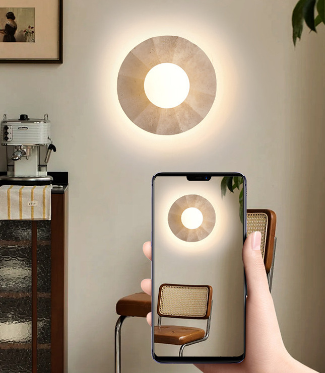 Holmquija Minimalist Solar Halo Travertine Stone Wall Light Holmquija Minimalist Solar Halo Travertine Stone Wall Light Bedside Bto