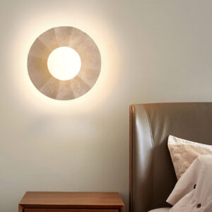 Home Holmquija Minimalist Solar Halo Travertine Stone Wall Light Bedside Hdb