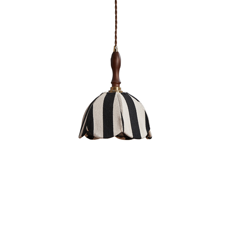 Orvendal Vintage Striped Petal Cloth Shade Pendant Light Orvendal Vintage Retro Striped Petal Cloth Shade Pendant Light Black Fabric