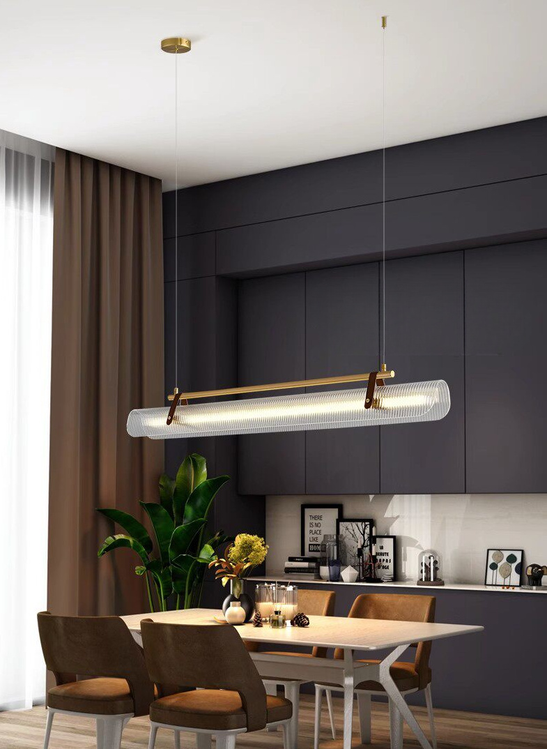 Parduusa Modern Striped Sheet Linear Bar Pendant Light Parduusa Modern Striped Sheet Linear Bar Pendant Light Over Dining Table