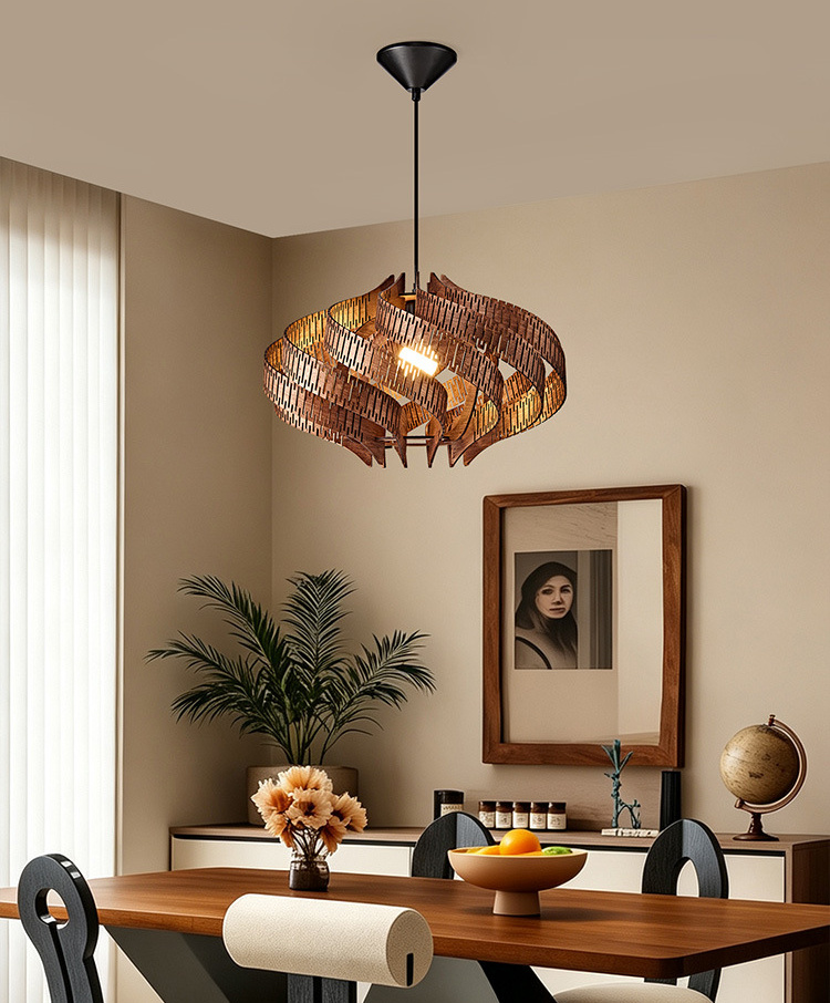 Svolkram Modern Twisted Spiral Wooden Pendant Light Svolkram Modern Twisted Spiral Wooden Pendant Light Dining Room Bto