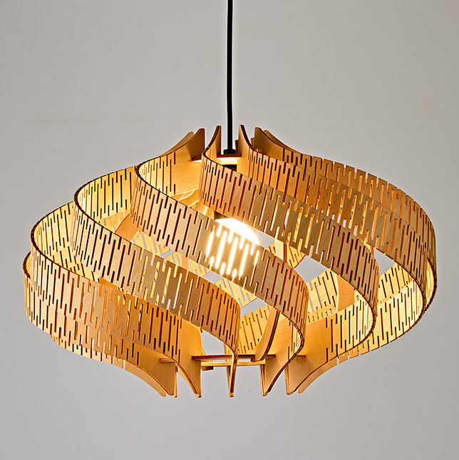 Svolkram Modern Twisted Spiral Wooden Pendant Light Svolkram Modern Twisted Spiral Wooden Pendant Light Natural Wood Warm Glow