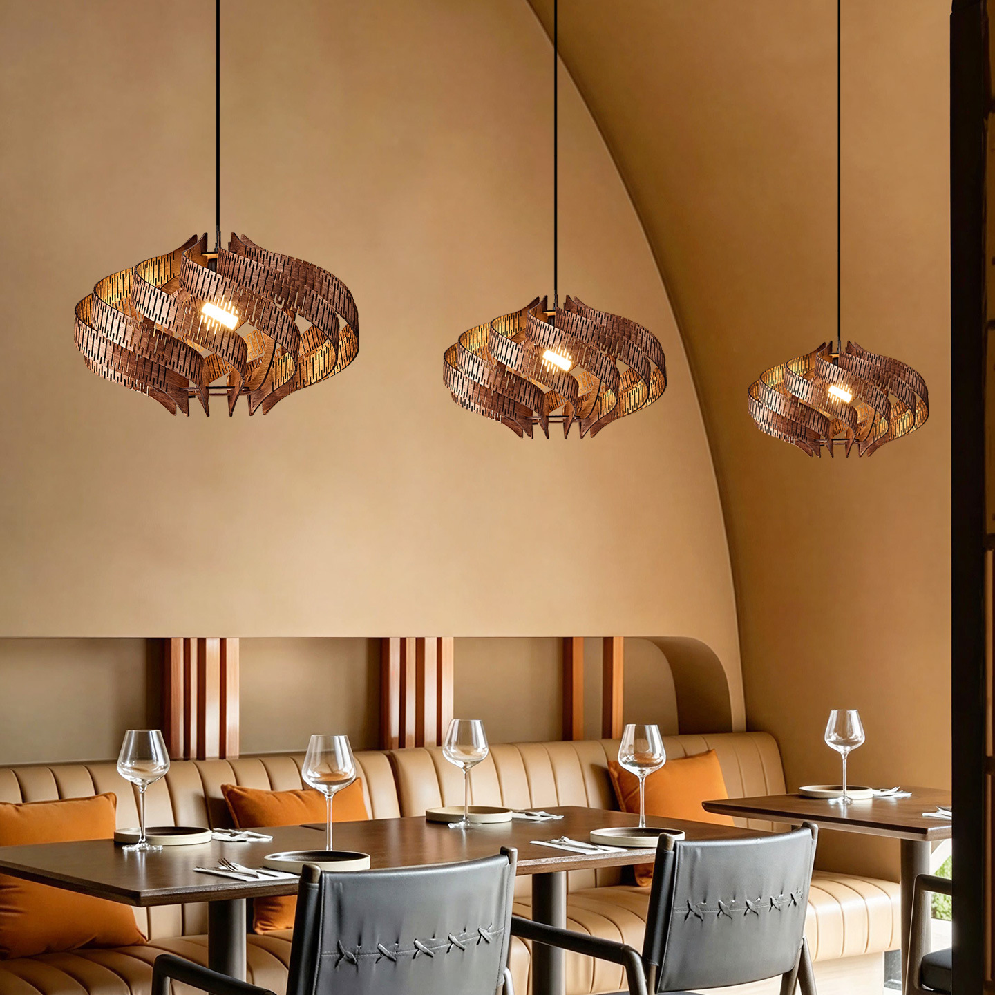 Svolkram Modern Twisted Spiral Wooden Pendant Light Svolkram Modern Twisted Spiral Wooden Pendant Light Restaurant Wood