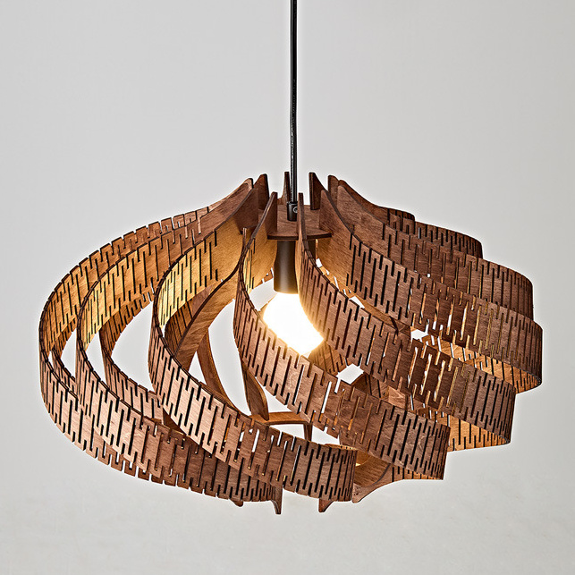 Svolkram Modern Twisted Spiral Wooden Pendant Light Svolkram Modern Twisted Spiral Wooden Pendant Light Warm Glow